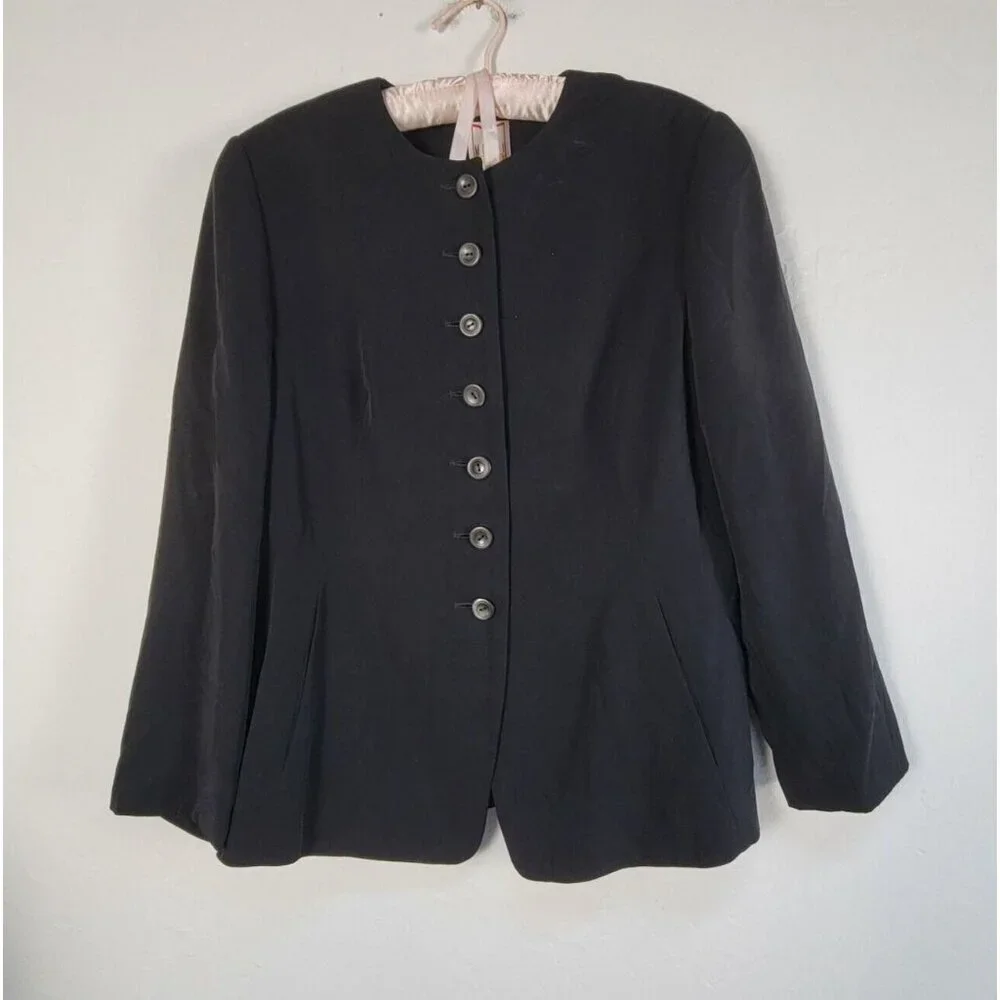 Vintage Mondi Business Womens Button Front Blazer Jacket Size 40 Black Career